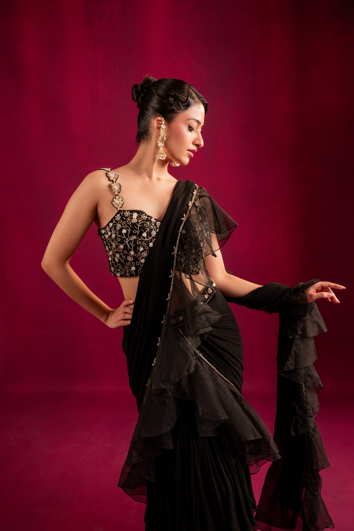 Midnight Blossom Saree - Divya Upadhya