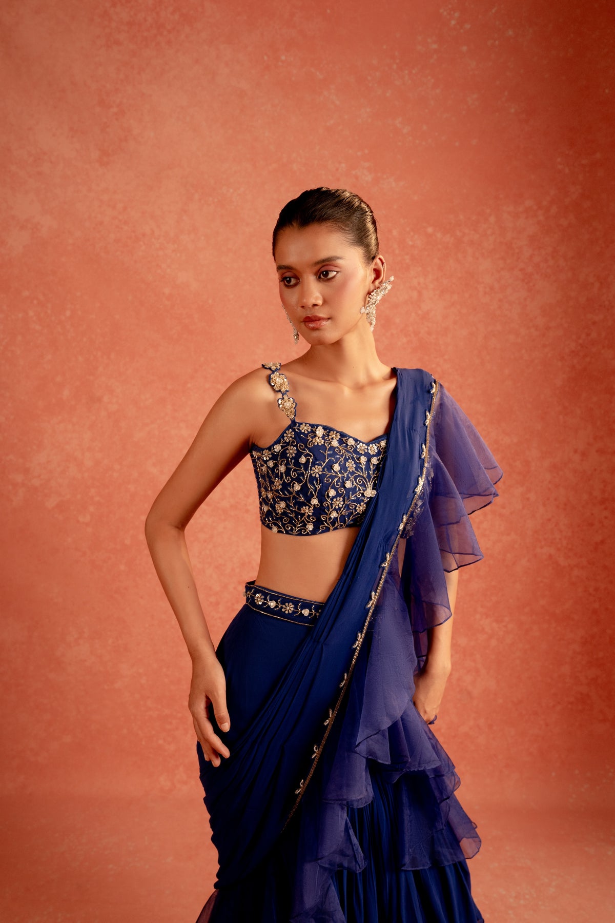 Sapphire Bloom Saree - Divya Upadhya