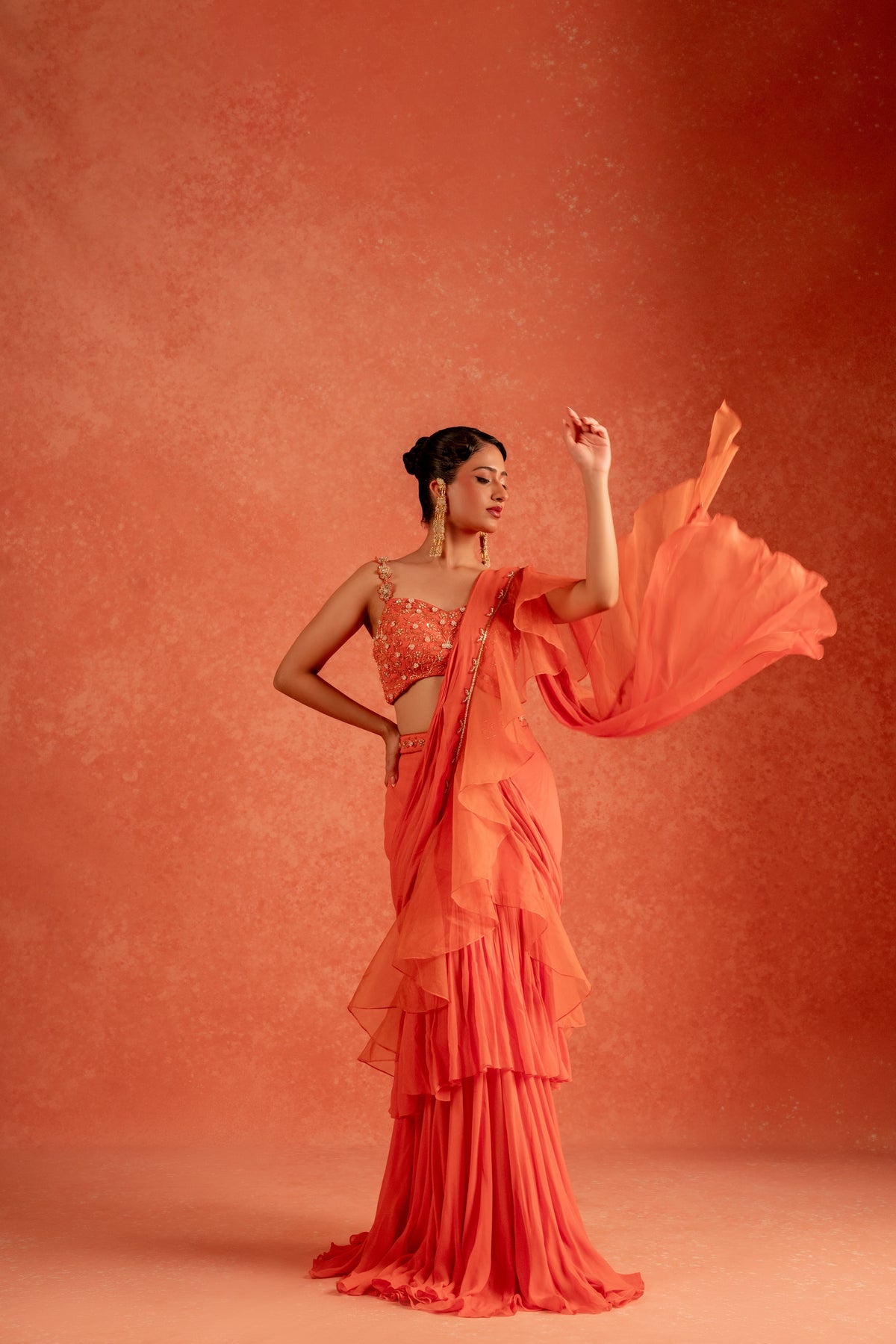 Saffron Bloom Saree - Divya Upadhya