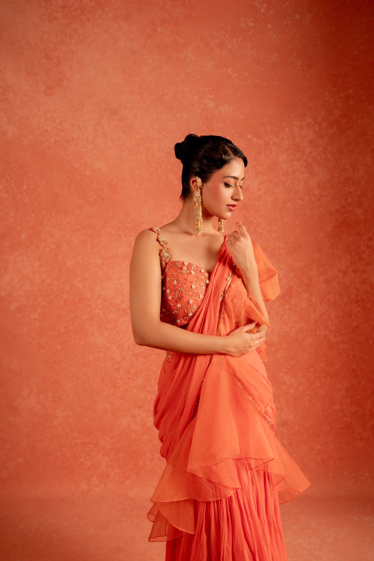 Saffron Bloom Saree - Divya Upadhya